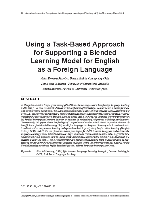 (PDF) Using a Task-Based Approach for Supporting a Blended Learning ...