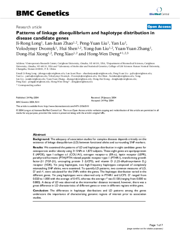 (PDF) Patterns of linkage disequilibrium and haplotype distribution in ...