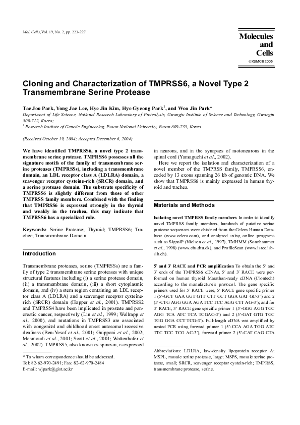 (PDF) Cloning and Characterization of TMPRSS6, a Novel Type 2 ...