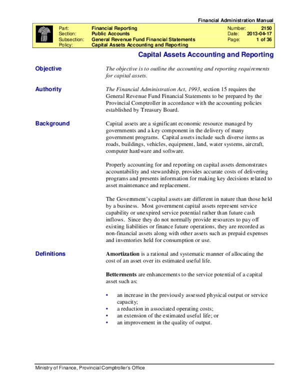 (PDF) Financial Capital Assets Accounting and Reporting