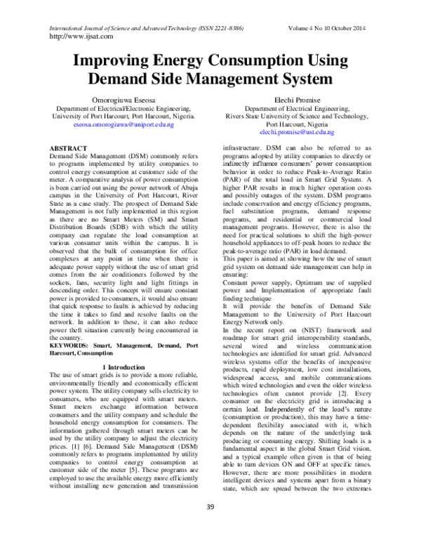 (PDF) Improving Energy Consumption using Demand Side Management System