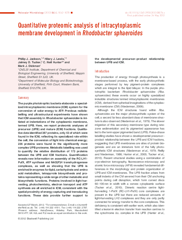 (PDF) Quantitative proteomic analysis of intracytoplasmic membrane ...