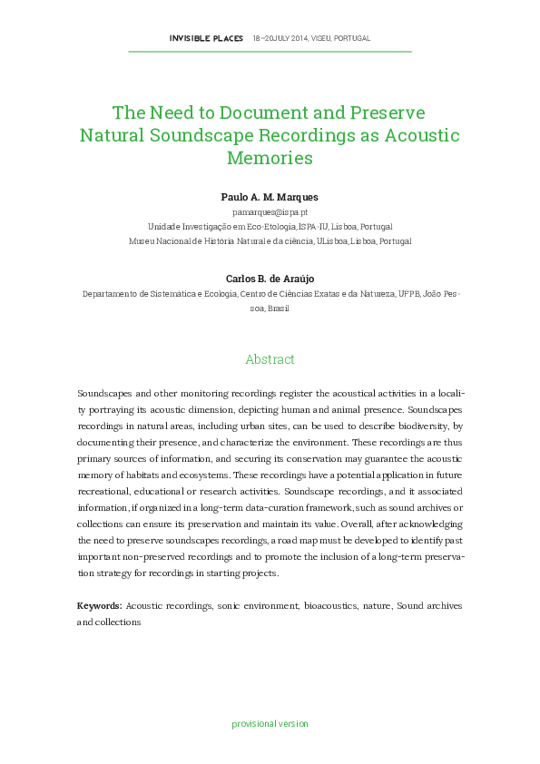 (PDF) The need to document and preserve natural soundscape recordings ...