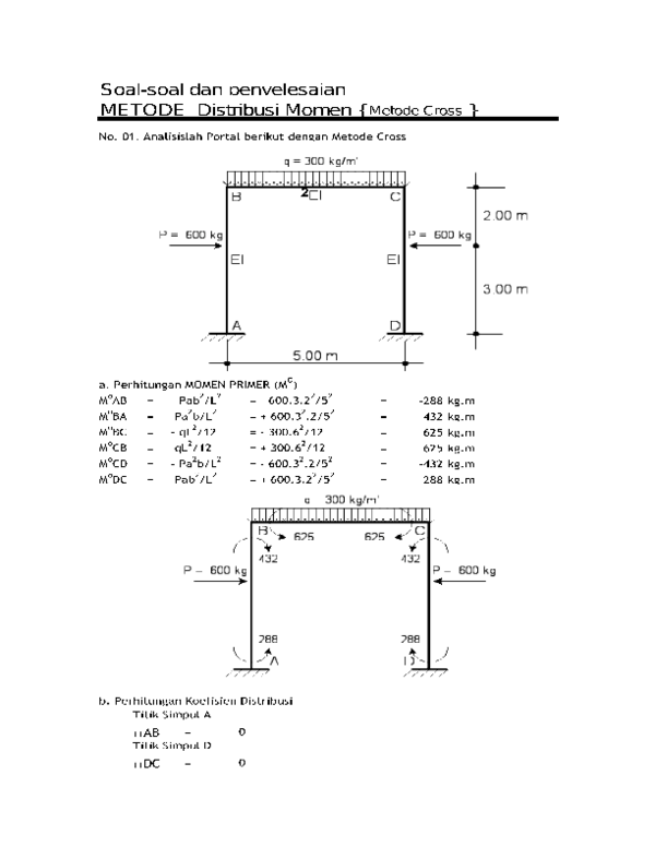 Doc 99169612 Contoh Soal Metode Cross Eswawan 80 Academia Edu