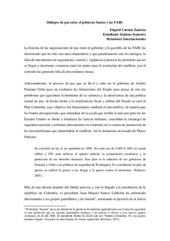 (PDF) Diálogos de Paz entre el gobierno santos y las FARC