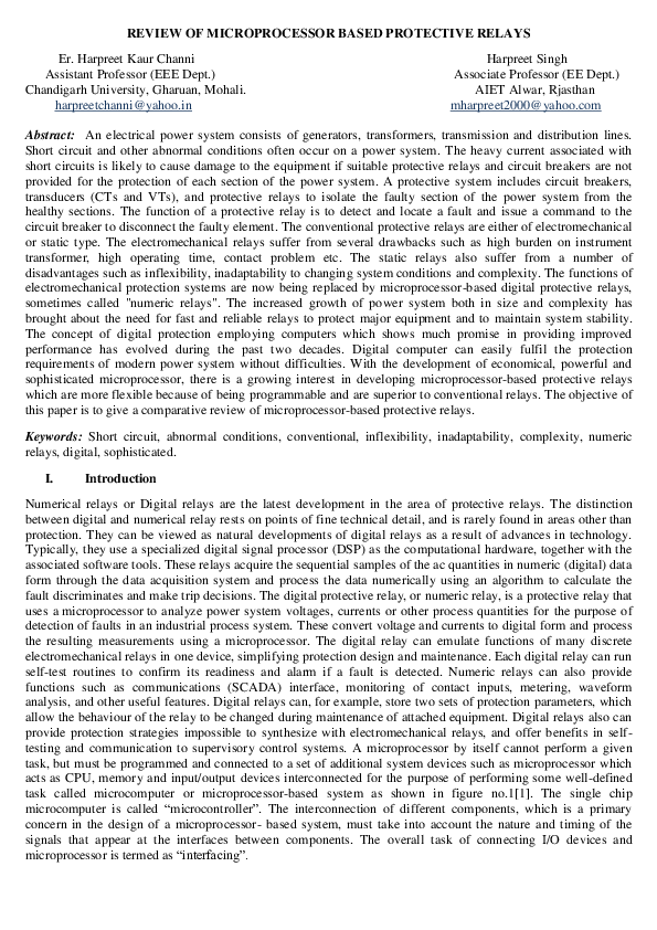 (PDF) power system protection Er Harpreet Kaur Channi Academia.edu