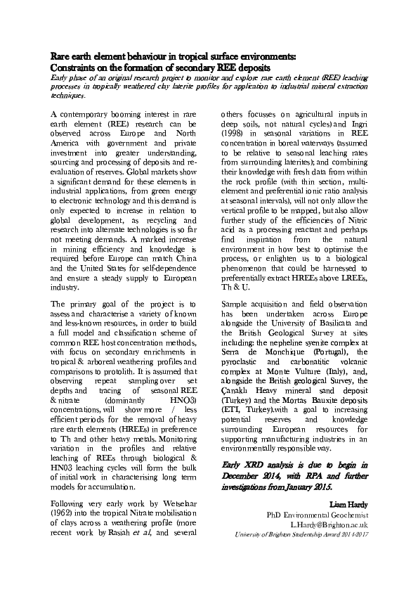 (DOC) Introduction to research: Rare earth element behaviour in ...