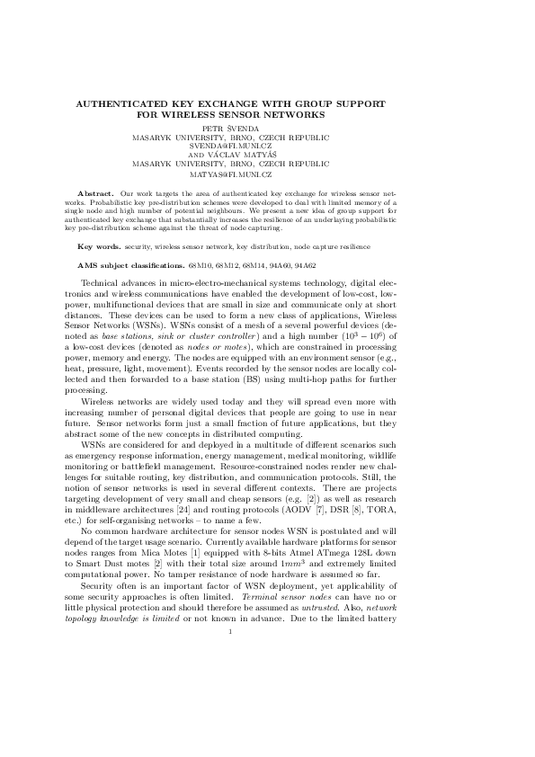 (PDF) Authenticated Key Exchange with Group Support for Wireless Sensor ...
