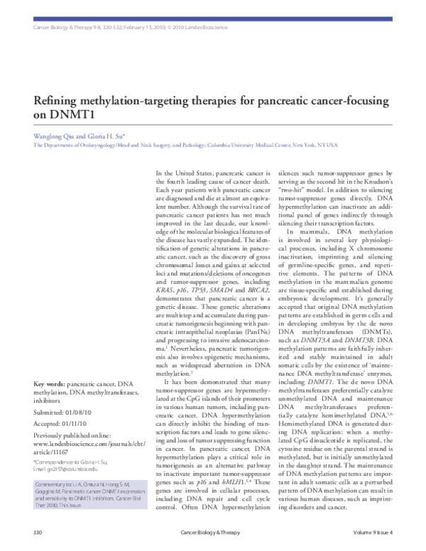 (PDF) Refining methylation-targeting therapies for pancreatic cancer ...