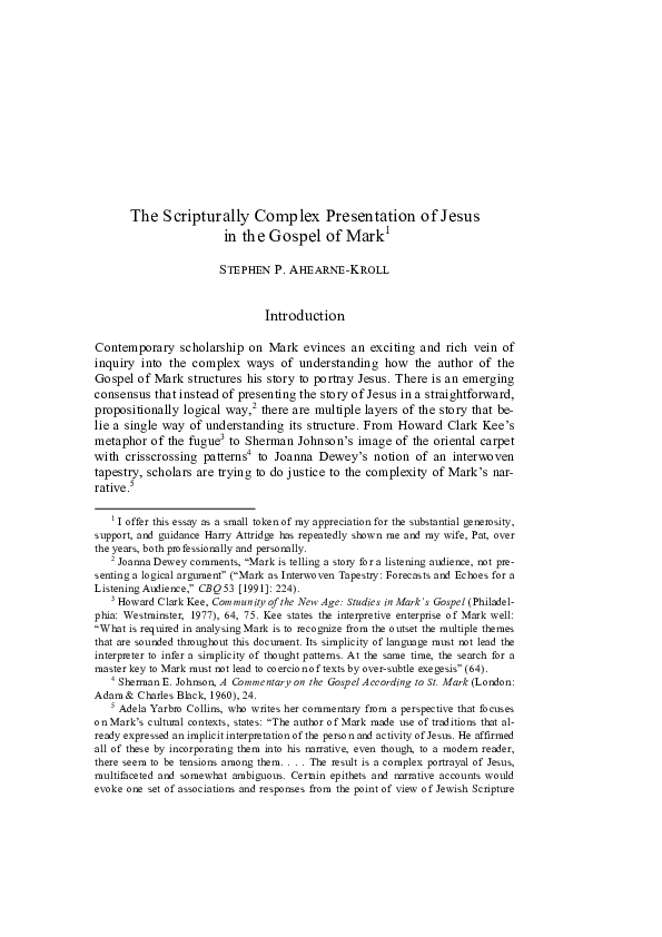 (PDF) The Scripturally Complex Presentation of Jesus in the Gospel of Mark