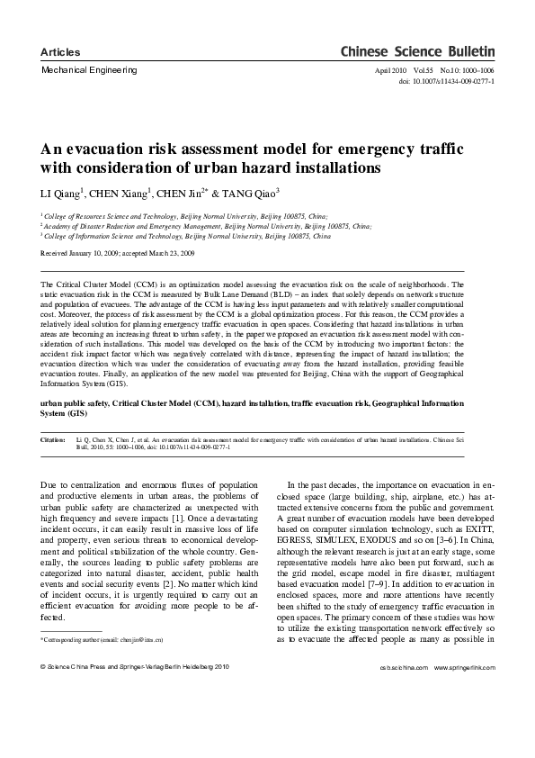 (PDF) An evacuation risk assessment model for emergency traffic with ...