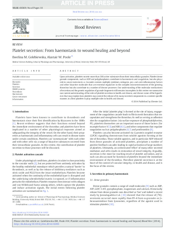 (PDF) Platelet secretion: From haemostasis to wound healing and beyond
