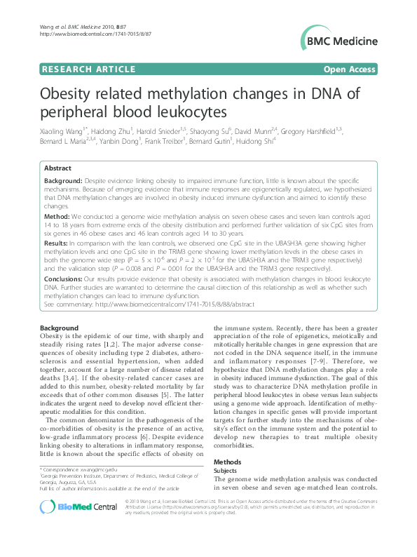 (PDF) Obesity related methylation changes in DNA of peripheral blood ...