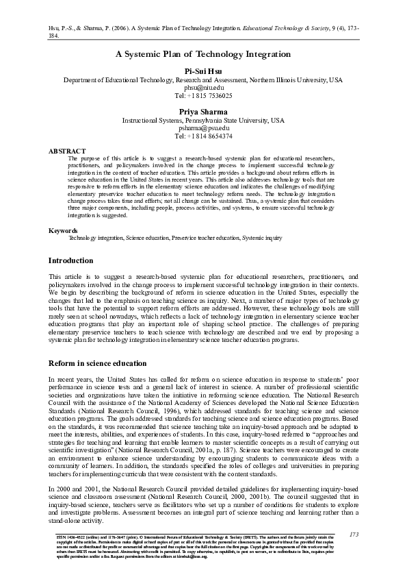 (PDF) A Systemic Plan of Technology Integration