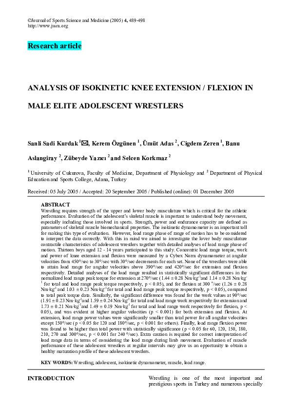 (PDF) ANALYSIS OF KNEE EXTENSION / FLEXION IN MALE ELITE