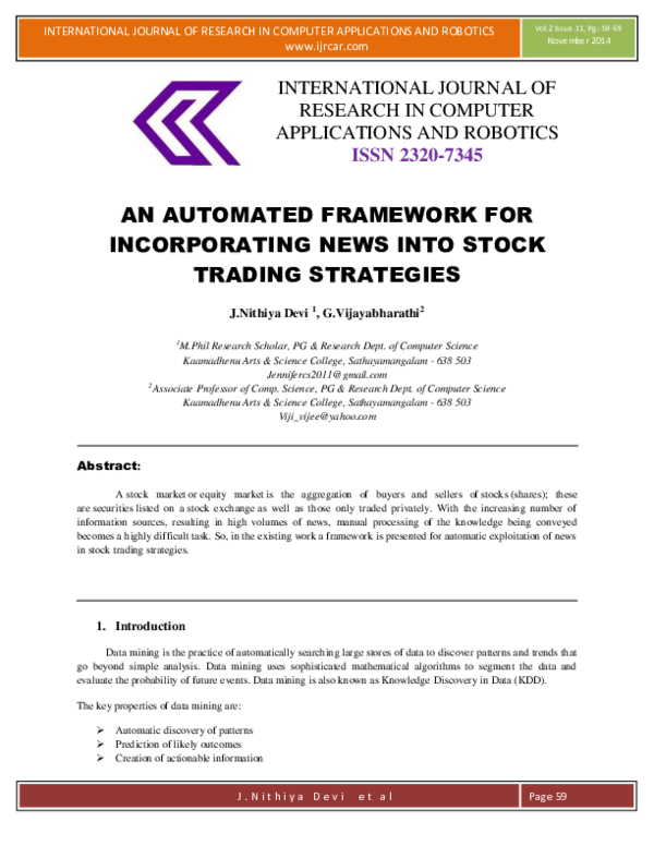 (PDF) AN AUTOMATED FRAMEWORK FOR INCORPORATING NEWS INTO STOCK TRADING ...