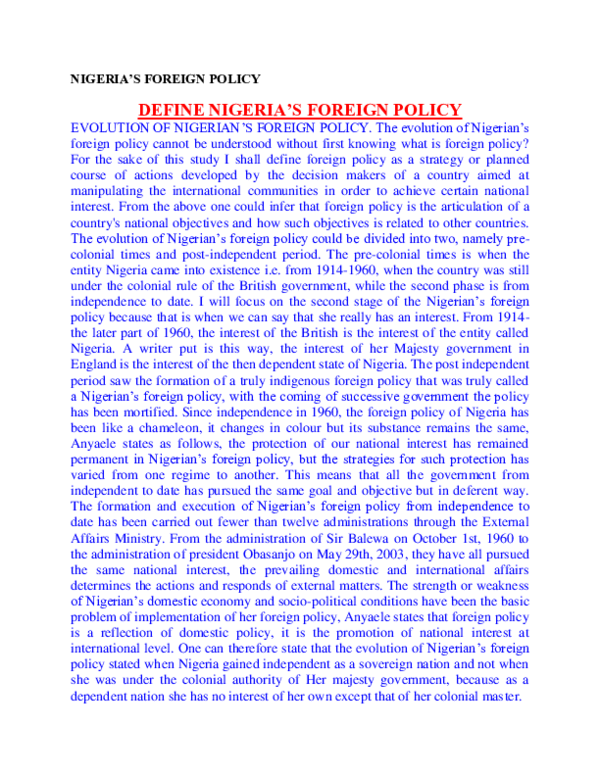 (DOC) Evolution of Nigeria foreign policy Uzu Victor Academia.edu