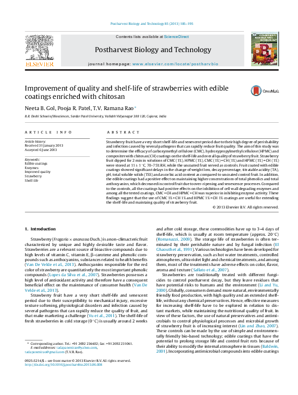 (PDF) Postharvest Biology and Technology 85 (2013) 185195 Contents