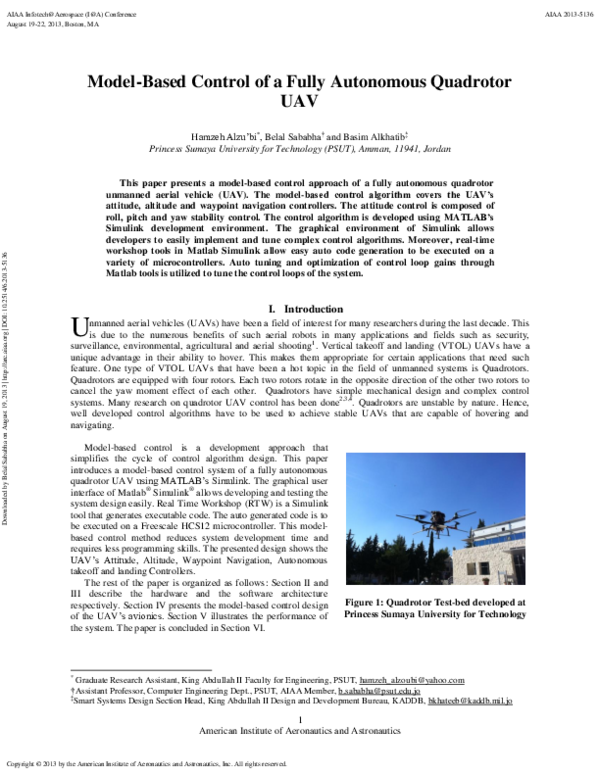 (PDF) Model-Based Control of a Fully Autonomous Quadrotor UAV