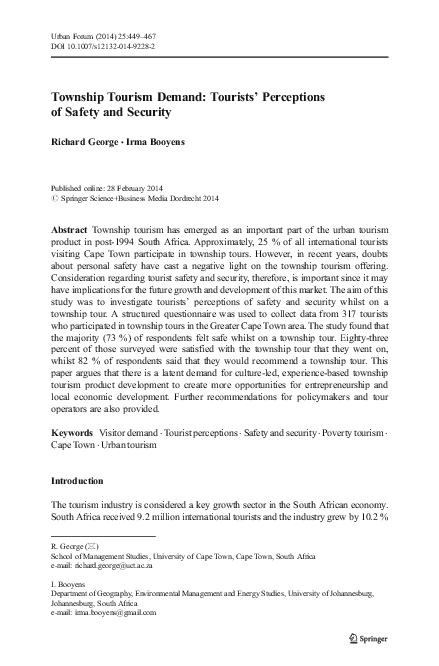 (PDF) Township Tourism Demand: Tourists’ Perceptions of Safety and Security