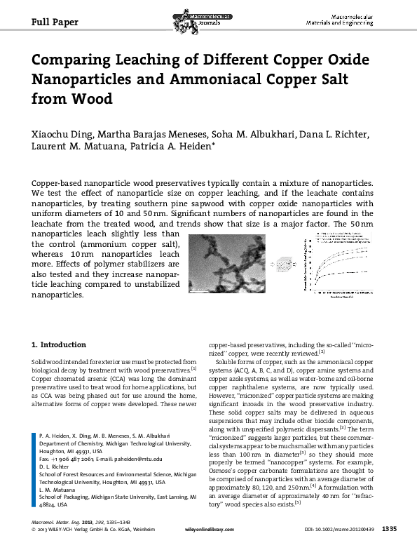 (PDF) Comparing Leaching of Different Copper Oxide Nanoparticles and ...