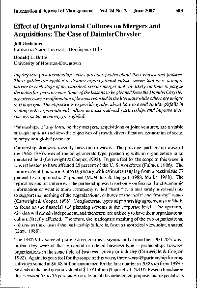(PDF) Effect of Organizational Cultures on Mergers and Acquisitions ...