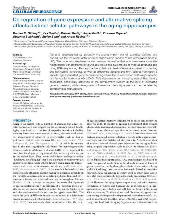 (PDF) De-regulation of gene expression and alternative splicing affects ...