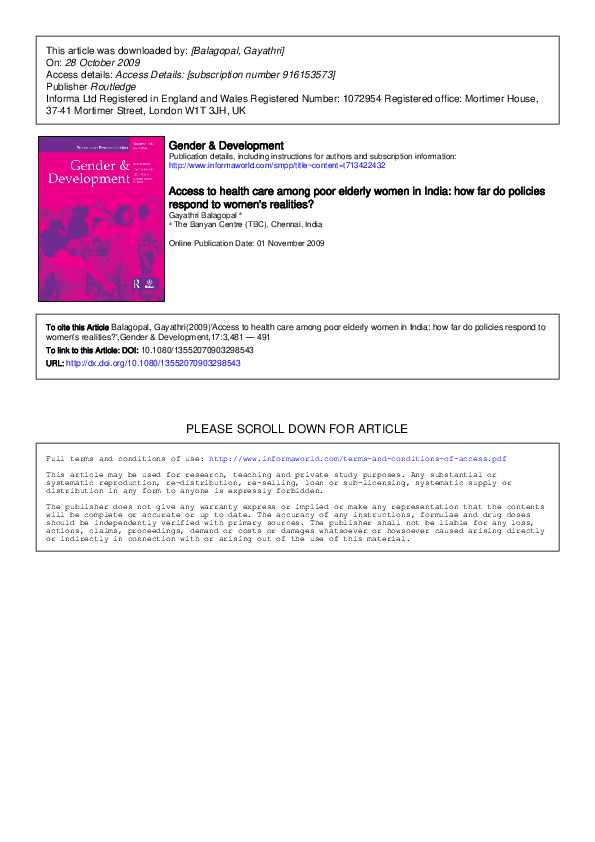 (PDF) Access to health care among poor elderly women in India: how far ...