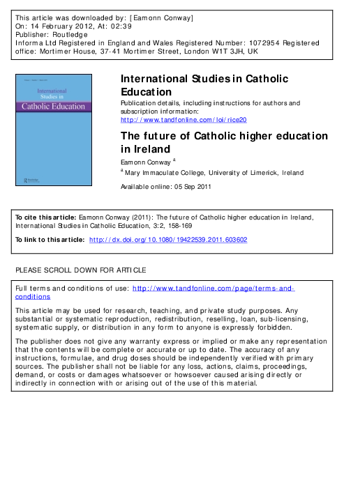 (PDF) International Studies in Catholic Education The future of ...