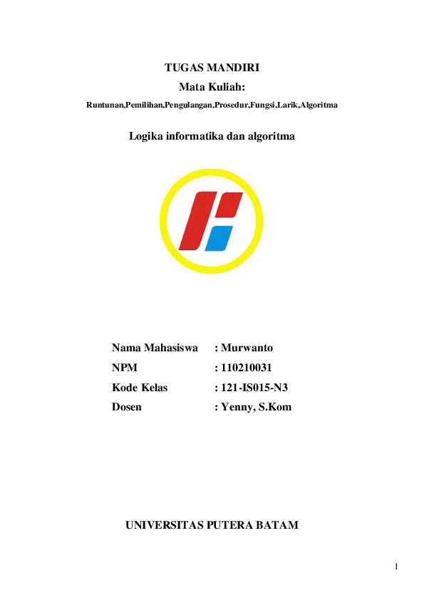 Doc Tugas Mandiri Algoritma Putera Batam Murwanto Lie Academia Edu