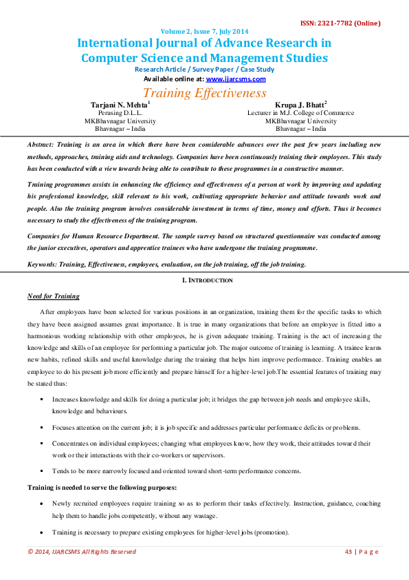(PDF) Training Effectiveness International Journal of Advance