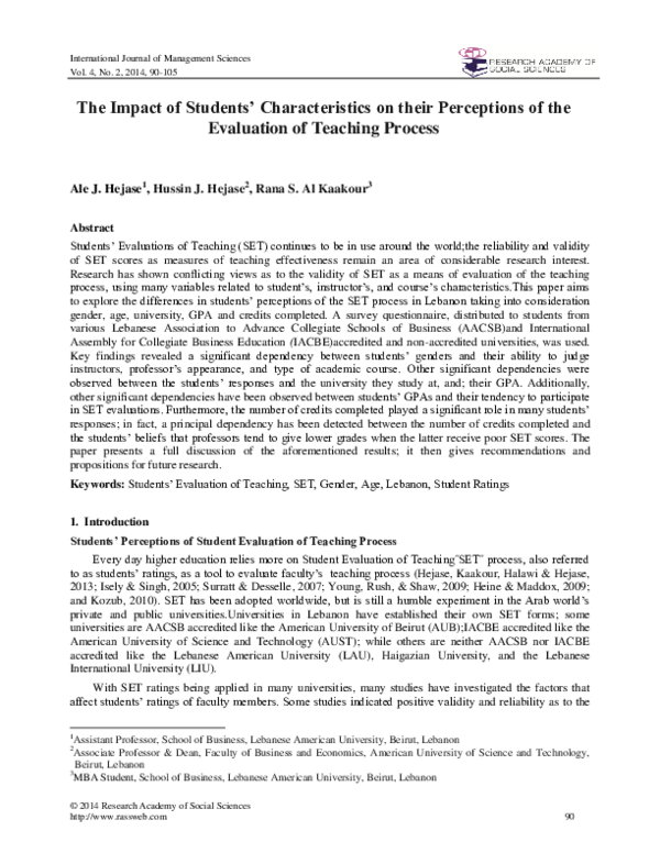 (PDF) The Impact of Students’ Characteristics on their Perceptions of ...
