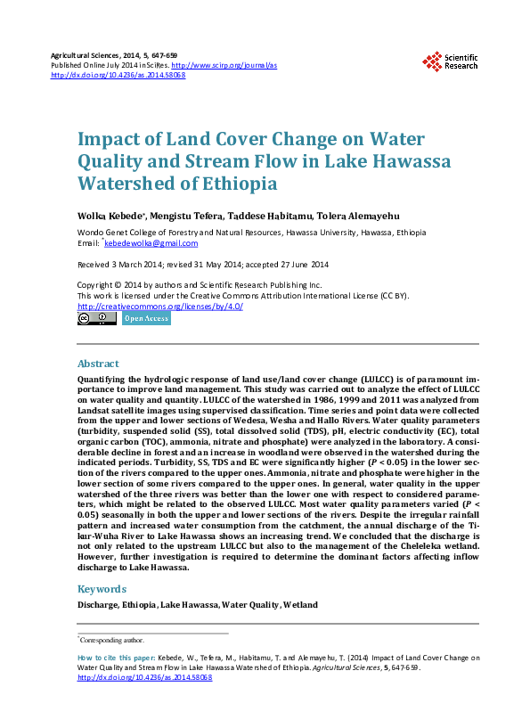 (PDF) Impact of Land Cover Change on Water Quality and Stream Flow in ...