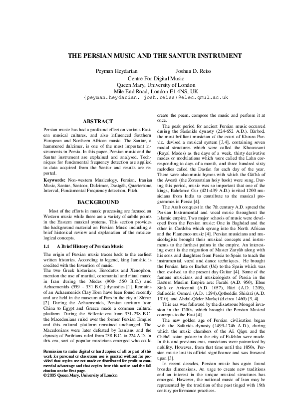 (PDF) THE PERSIAN MUSIC AND THE SANTUR INSTRUMENT