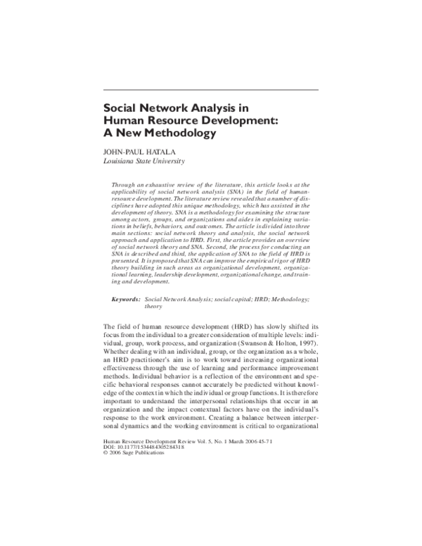 (PDF) Social Network Analysis in Human Resource Development: A New ...