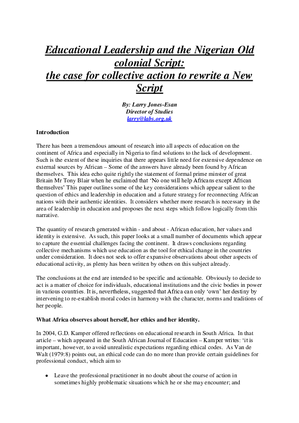 (PDF) Educational Leadership and the Nigerian Old colonial Script: the ...