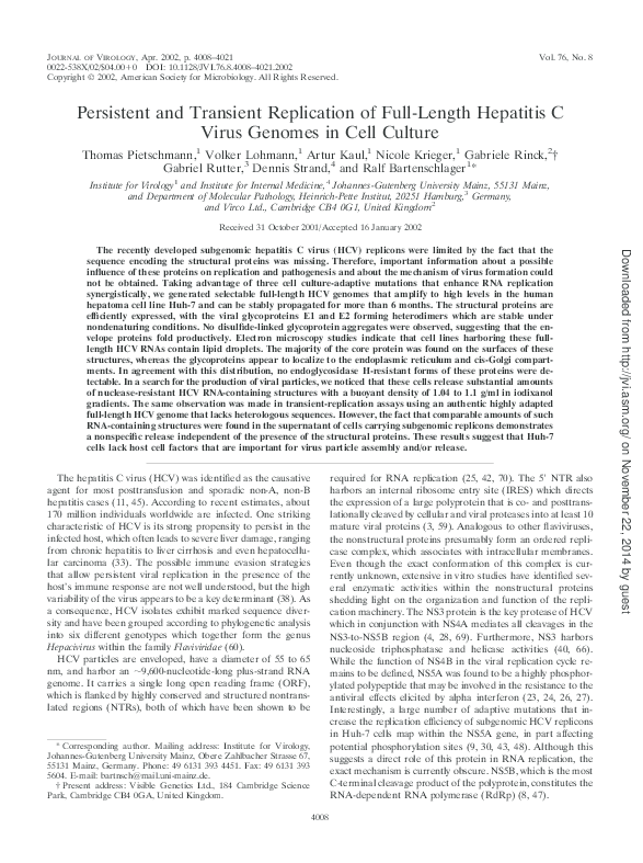 (PDF) Persistent and Transient Replication of Full-Length Hepatitis C ...