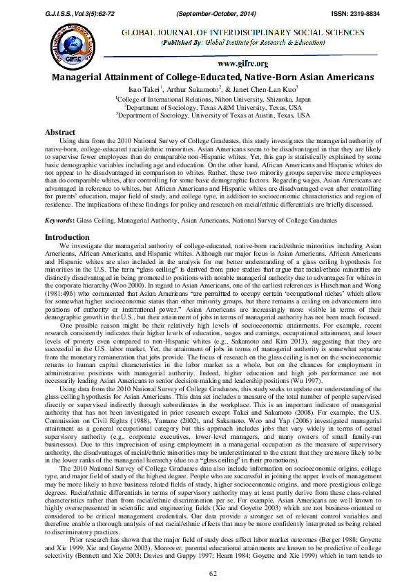 Pdf Managerial Attainment Of College Educated Native Born Asian