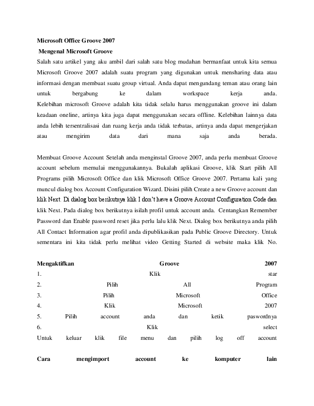 (DOC) Microsoft Office Groove 2007 Mengenal Microsoft Groove Vanessia