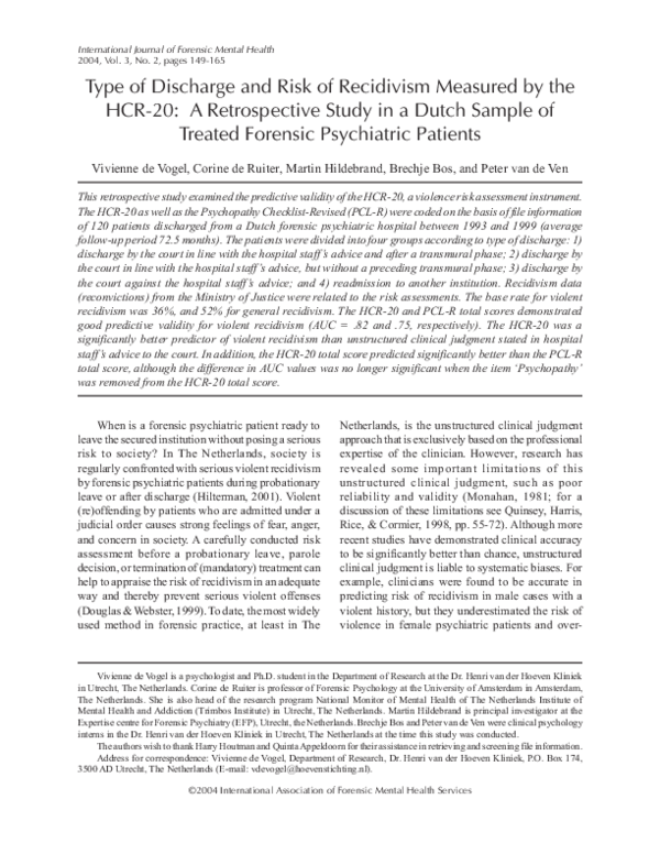 (PDF) Type of Discharge and Risk of Recidivism Measured by the HCR-20 ...