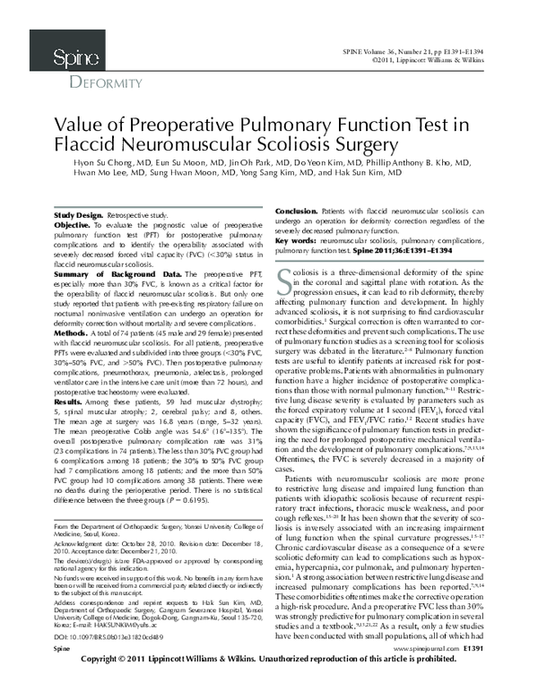 (PDF) Value of preoperative pulmonary function test in flaccid ...