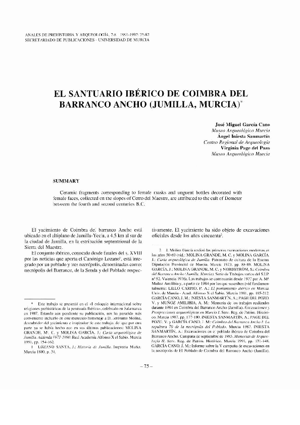 (PDF) EL SANTUARIO IBÉRICO DE COIMBRA DEL BARRANCO ANCHO (JUMILLA, MURCIA