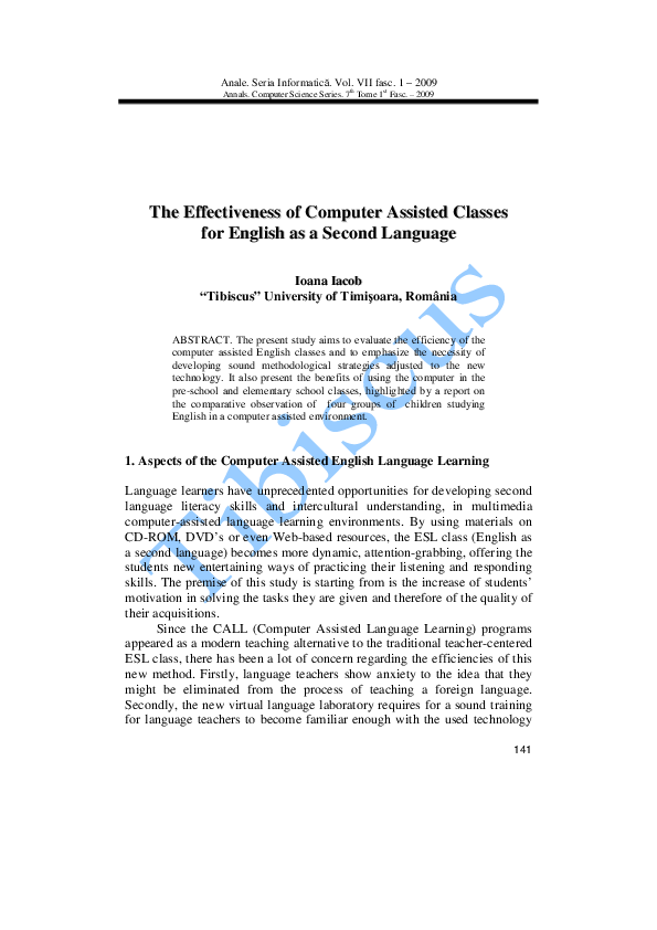 (PDF) The Effectiveness of Computer Assisted Classes for English as a ...