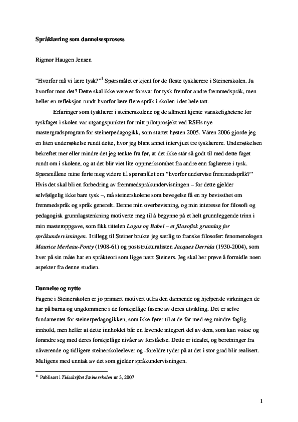 (PDF) Språklæring som dannelsesprosess Rigmor Haugen Jensen