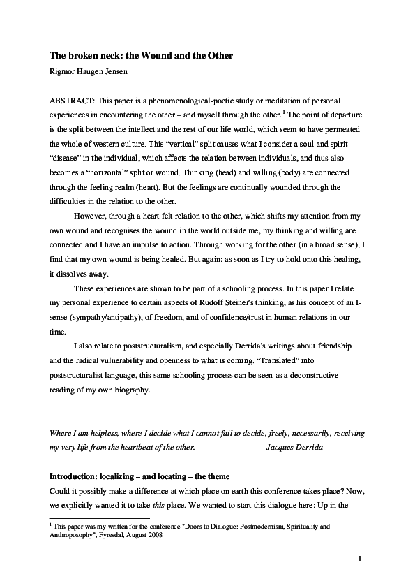 (PDF) The Broken Neck the Wound and the Other Rigmor Haugen Jensen