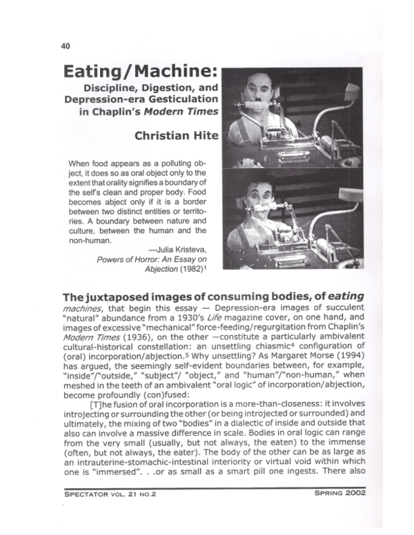 (PDF) Eating/Machine Discipline, Digestion, and DepressionEra Gesticulation in Chaplin's