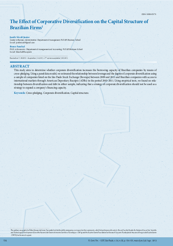 (PDF) The Effect of Corporative Diversification on the Capital ...