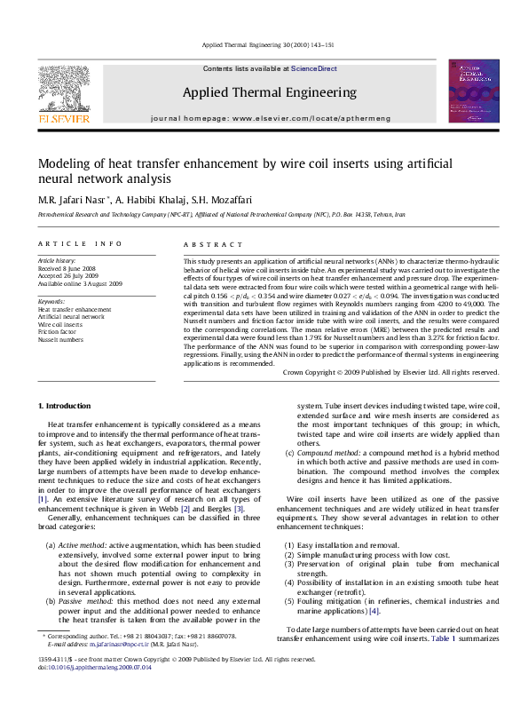 (PDF) Modeling of heat transfer enhancement by wire coil inserts using ...