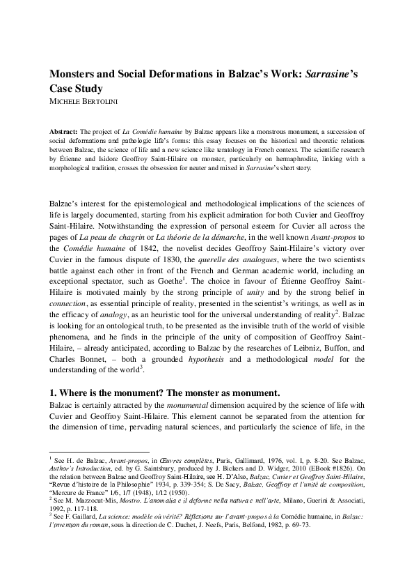 (PDF) Monsters and Social Deformations in Balzac’s Work Sarrasine’s