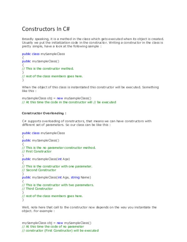 (DOC) Constructors In C# Broadly speaking